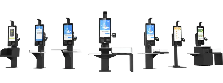 Silhouetten ter vergelijking van de afmetingen van diverse kioskmodellen