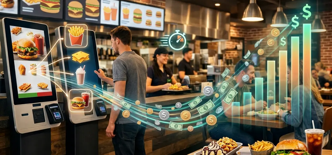 self ordering kiosk in restaurant increasing revenue through upselling and digital ordering experience