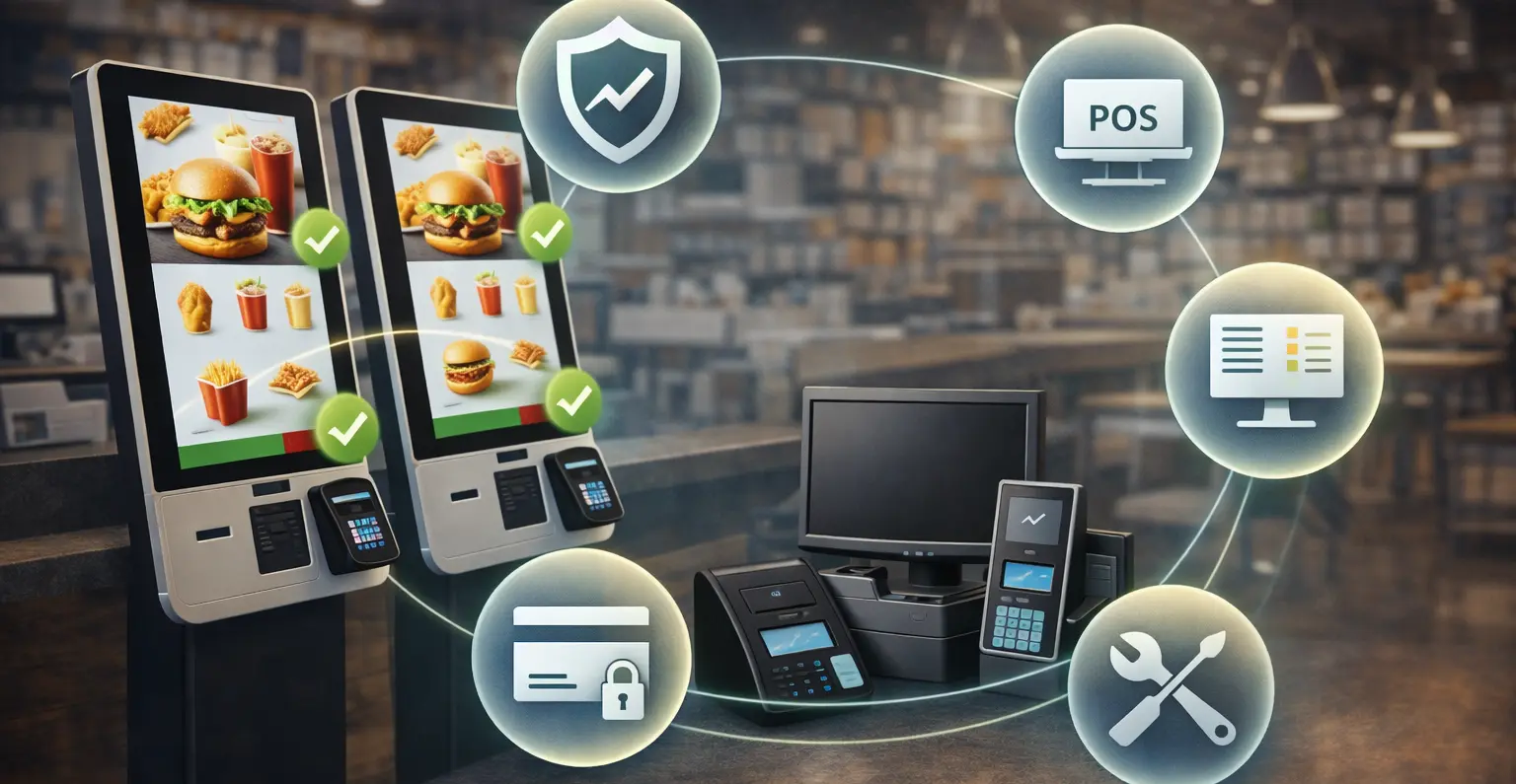 restaurant self ordering kiosk ecosystem with pos integration payment and reliable hardware