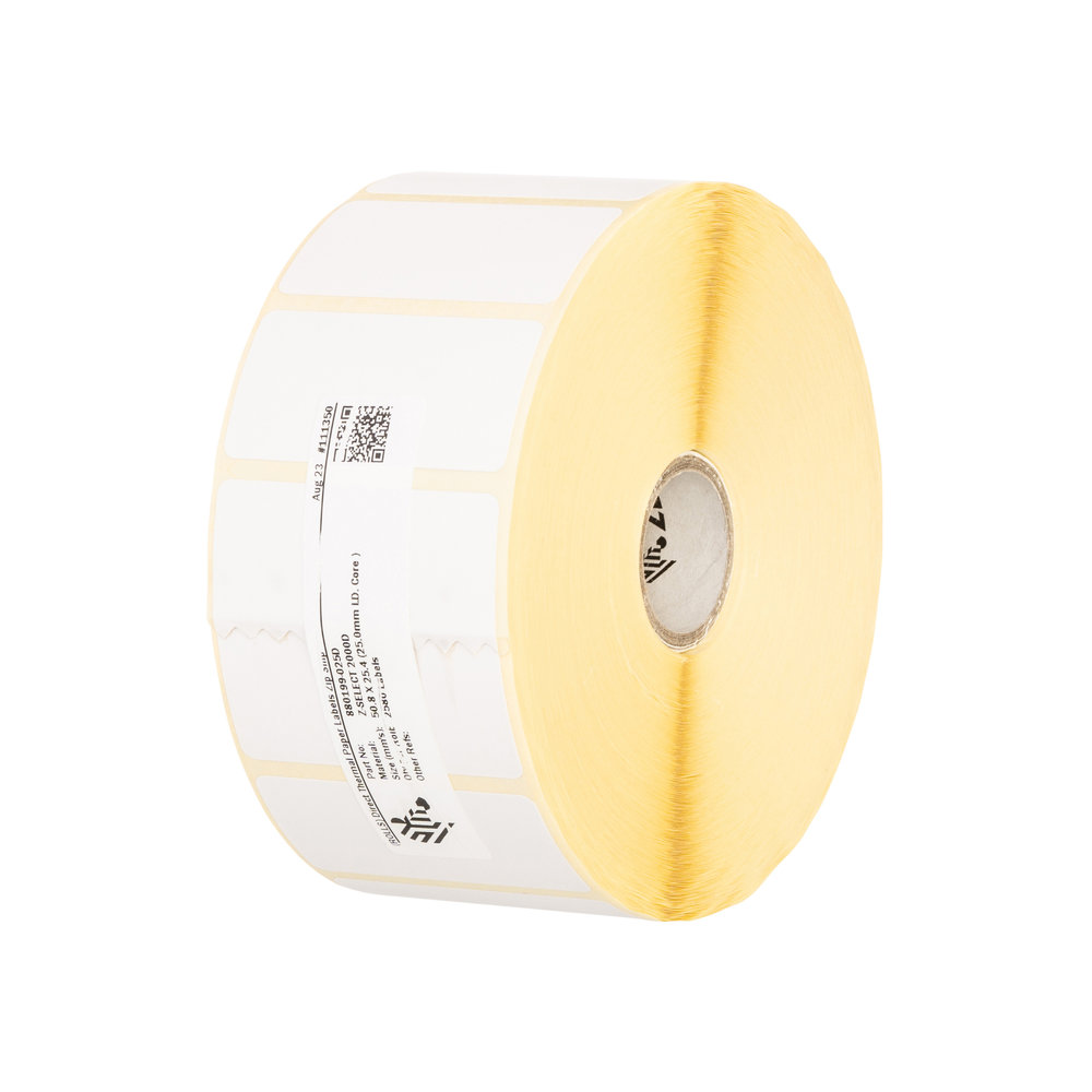 Label, Paper, 102x64mm; Direct Thermal, Z-Select 2000D, Coated, Permanent Adhesive, 25mm Core, Perforation (Box of 12)