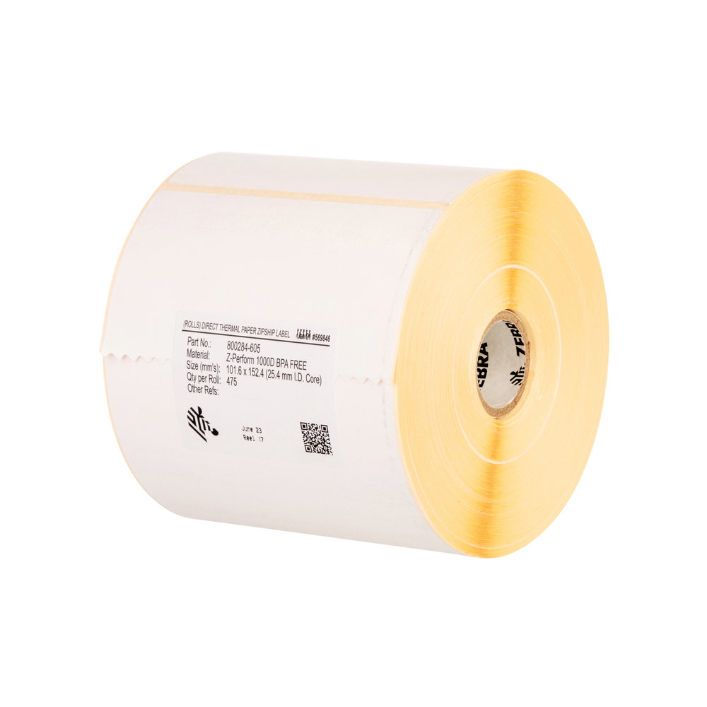 Label, Paper, 102x38mm; Thermal Transfer, Z-Perform 1000T, Uncoated, Permanent Adhesive, 76mm Core (Box of 4)